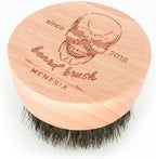 Small and Round Beard Brush, Pocket Travel Men's Wooden Boar Bristle Hair Beard Mustache Brush for Men (Skull)