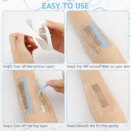 Tattoo Aftercare Waterproof Bandages for Swimming Second Skin Tattoo Cover Up Patch,50Pcs 3.9×3.9Inch Waterproof Bandages Post Surgical,Wound Seal,Transparent Film Dressing,Clear Band Aids