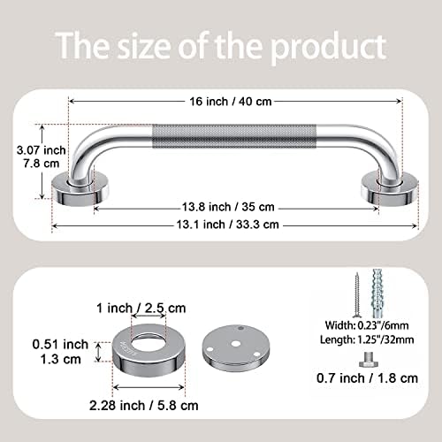 Upgraded Grab Bar for Shower, 16 inch Elderly Assistance Safety Balance Products Apply to Bathroom, Toilet, Shower Handle for Bathtubs and Showers