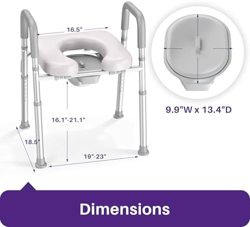 KEKOY 2-in-1 Bedside Commode for Seniors, Tool-Free Assembly Commode Chair with Adjustable Width, FSA HSA Eligible 400LBS Capacity Padded Toilet Seat, Raised Toilet Seat with Handles for Bathroom