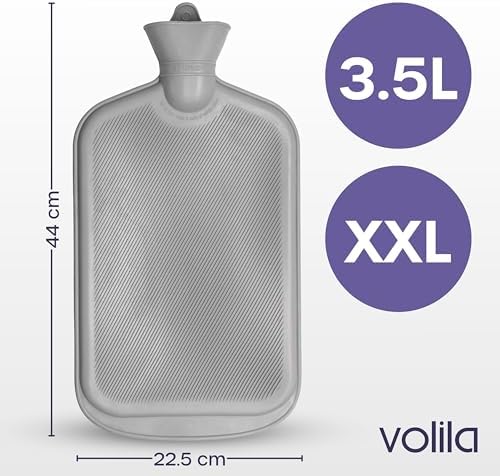 Hot Water Bottle with Cover XXX Large - 3.5L Grey Hot Water Bag for Pain Relief - 118Fl Oz Extra Large Washable Soft Faux Fur, Big Hot Water Pack for Sore Muscles, Period Cramps, Hot and Cold Compress