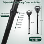 Adjustable Cane with Seat Folding Lightweight, Portable Cane Chair for Adults & Seniors, Walking Stick with Seat for Travel Hiking, with Cushion Carry Bag