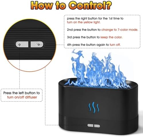 2 Pack Essential Oil Diffuser,Colorful Flame Air Aroma Diffuser Humidifier,Upgraded 7 Flame Colors Noiseless Essential Oil Diffuser for Home,Office,Yoga with Auto-Off Protection(180mL,Black)
