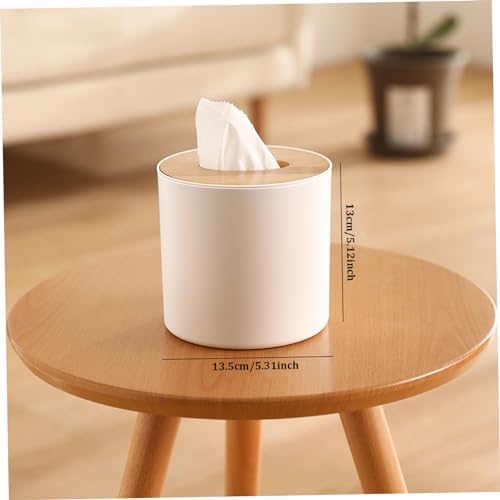 Round Tissue Box with Bamboo Lid Decorative Waterproof Toilet Paper Roll Cover for Bedroom, Dinner Table, Office, Kitchen Bathroom Tissue Box Cover