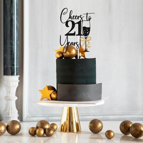 Black Glitter Cheers to 21 Years Cake Topper, Bowties Champagne Happy 21st birthday, 21st Birthday Party Decorations for Girls Women