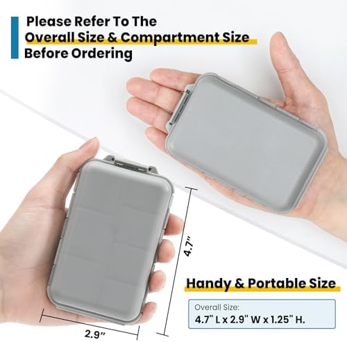 14 GRIDS Travel Pill Organizer Box with Labels - Travel Medicine Case Kit - Pocket Daily Pharmacy Container - Travel Medication Holder Dispenser for Fish Oil Vitamin Supplement Storage - Grey