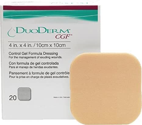 ConvaTec DuoDERM Control Gel Formula 4"x4" Hydrocolloid Sterile Adhesive Dressing for Partial and Full-Thickness Wounds, Medical Grade, Latex-Free, Waterproof, Square, Beige, 20ct Box