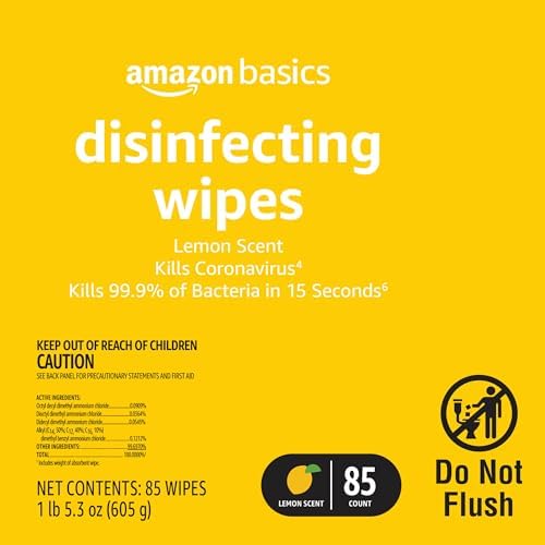 Amazon Basics Disinfecting Wipes, Lemon & Fresh Scent, Thick, Sanitizes/Cleans/Disinfects/Deodorizes, 340 Count (4 Packs of 85)