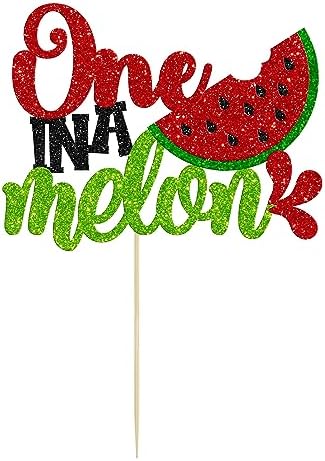 Gyufise Watermelon 1st Birthday Cake Topper Glitter One in a Melon Cake Pick for Summer Fruit Themed First Birthday Baby Shower Kids Party Decorations Red