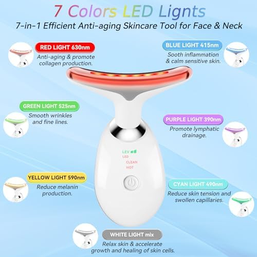 Face and Neck Massager T𝗈𝗈I, 7 C𝗈I𝗈r Facial Massager for Face and Neck, Face 𝖲cuIpting Tool for S𝗄in Care