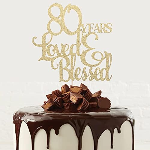 Golden 80 Years Love Blessed Cake Topper - 80th Birthday Cake Topper，happy 80th Birthday Cake Topper,80th Anniversary Wedding Birthday Party Decoration