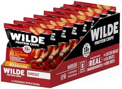 WILDE Protein Chips Barbeque, Thin and Crispy High Protein Snacks, Keto Friendly, Low Carb Chips, Real Ingredients, 1.34oz (Pack of 8)