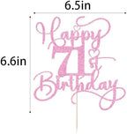 Pink Happy 71st Birthday Cake Topper 1pcs Glitter Cake Topper for One Birthday/Anniversary Theme Party Cake Decorations Supplies (71st)