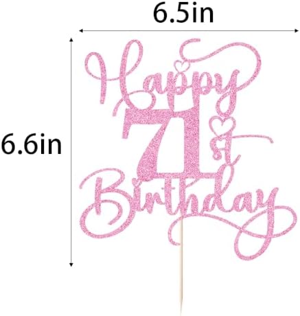 Pink Happy 71st Birthday Cake Topper 1pcs Glitter Cake Topper for One Birthday/Anniversary Theme Party Cake Decorations Supplies (71st)