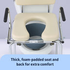Medline Drop Arm Commode with Padded Seat and Backrest, Durable Toilet Chair for Adults and Seniors, Removable Pail, Splash Guard, Drop Down Arms for Easy Transfer, 350 lb. Weight Capacity, Tan