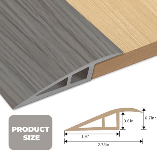 Floor Transition Strip Door Threshold 36 inch, 1/2'' ~ 3/5'' Threshold Ramps for Doorways, Vinyl-Transition Strip for Door Floor (Wood Grain Gray)