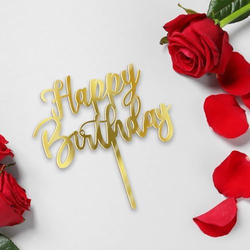 Handmade happy birthday Cake Topper, Happy Birthday Cake Bunting Decor,Birthday Party Decoration Supplies (Acrylic gold)