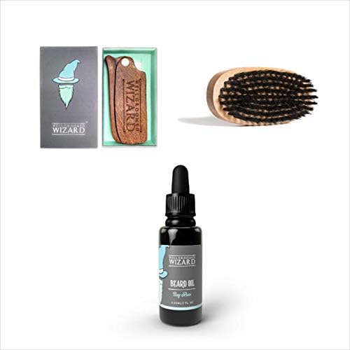 Beard Comb, Brush and Beard Oil Set, Beard Grooming Kit (Bay Rum)