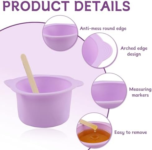3Pcs Silicone Wax Warmer Liner,14oz Reusable Silicone Wax Pot Liner,Non-Stick Wax Melt Warmer Pot Replacement with 50Pcs Waxing Sticks,Easy to Clean,for Body Hair Removal