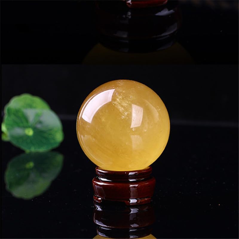 1.57in,Natural Citrine Quartz Crystal Sphere - Yellow Crystal Ball - Iceland Spar Sphere Ball - Healing Gemstone +Wooden Stand, Home Decoration Minerals,