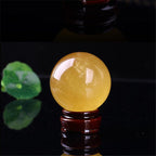 1.57in,Natural Citrine Quartz Crystal Sphere - Yellow Crystal Ball - Iceland Spar Sphere Ball - Healing Gemstone +Wooden Stand, Home Decoration Minerals,