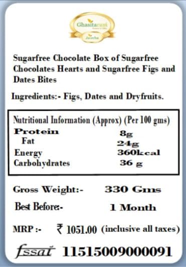Ghasitaram Gifts Valentines Gift Valentines Day Chocolates for Girlfriend/Boyfriend/Husband and Wife Sugarfree Chocolate Box of Sugarfree Chocolates Hearts and Sugarfree Figs and Dates Bites