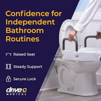 Drive Medical 2-in-1 Raised Toilet Seat with Removable Padded Arms - Elevated Bathroom Safety Support - Secure Locking Attachment - Easy Height Assistance - Durable Construction, Standard Toilets