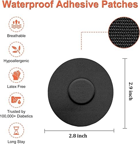 Sensor Covers for Freestyle Libre, 30 PCS Waterproof & Sweatproof Sensor Adhesive Patches, Precut CGM Sensor Overpatch Tape with No Glue On The Center, Continuous Glucose Monitor Protection (Black)