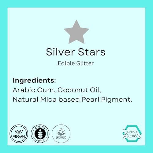Dye-Free Edible Glitter Stars - Vegan, Gluten-Free & Non-Toxic | Perfect for Cakes, Cupcakes, Drinks & Desserts by Simply Sucré (Silver, 2 Grams)
