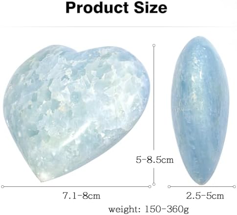 mookaitedecor Natural Blue Celestite Crystal Heart Shaped Stone, Polished Celestine Puff Hearts Crystals Ornament for Healing Home Decor Collectible, 2.79-3.14 Inch