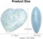 mookaitedecor Natural Blue Celestite Crystal Heart Shaped Stone, Polished Celestine Puff Hearts Crystals Ornament for Healing Home Decor Collectible, 2.79-3.14 Inch