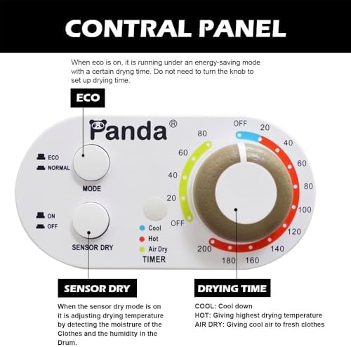 Panda Compact Dryer 13.2 lbs Load Volume 110V 1500W Portable Clothes Dryer 3.5 cu.ft. Stainless Steel Tub, 4 Drying Modes