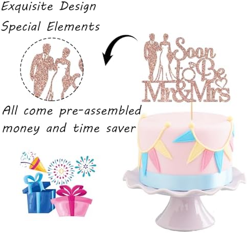 Maicaiffe Soon to Be Mr & Mrs Cake Topper - Bridal Shower Party Cake Decoration - Wedding Engagement Party Decor Supplies Rose Gold Glitter