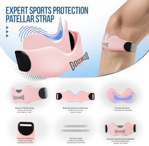 GOUNOD Patellar Tendon Support Strap 2 Pack,Silicone Knee Strap for Knee Pain Relief,Patella Band for Basketball, Jumpers Knee, Tendonitis, Running, Hiking, Soccer, Osgood Schlatter (Pink)