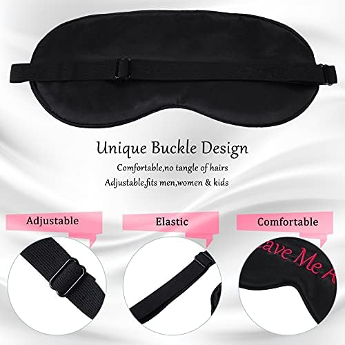 Geyoga 4 Pieces Funny Eye Mask for Sleep Soft Satin Blocking Blindfold with Adjustable Strap Silk Eye Cover Out Lights for Women Men Travel, Nap, Meditation (Black with Red Words,Classic Style)