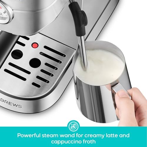 CASABREWS CM5418 Espresso Machine 20 Bar, Compact Espresso Maker with Steam Milk Frother, Stainless Steel Coffee Machine with 34oz Removable Water Tank for Cappuccino, Small Latte Machine, Silver