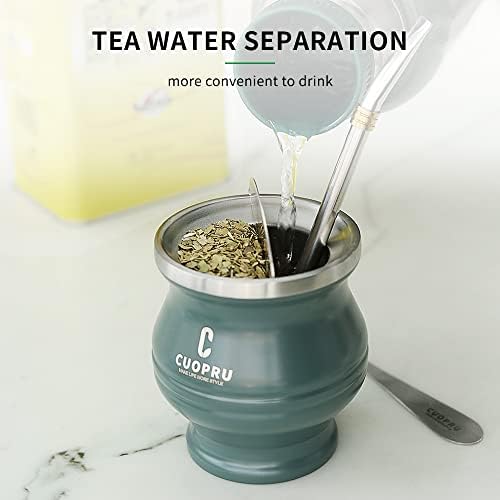 Cuopru Yerba Mate Cup - Mate Gourd Set Includes Double Walled Stainless Steel Tea Cup, Tea Shaper set, Bombilla Straws, Cleaning Brush