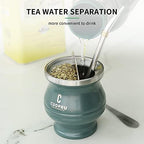 Cuopru Yerba Mate Cup - Mate Gourd Set Includes Double Walled Stainless Steel Tea Cup, Tea Shaper set, Bombilla Straws, Cleaning Brush