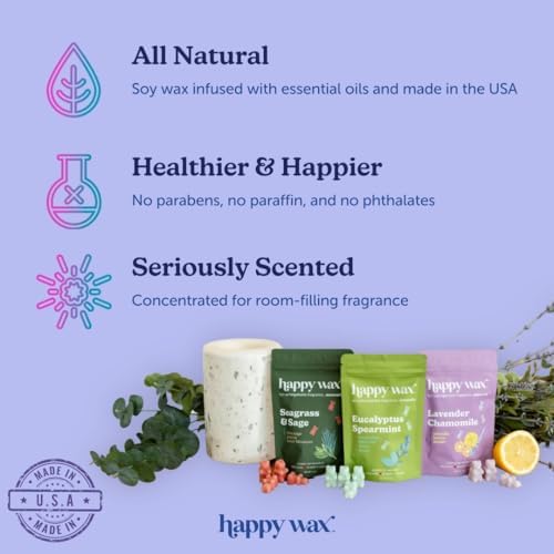 Happy Wax Spring Mix Premium Scented Natural, Non Toxic Soy Wax Melts – 6 Total Oz. of Scented Wax Melts. Includes Jasmine Bergamot, Honeysuckle Yuzu, and Lavender Cactus