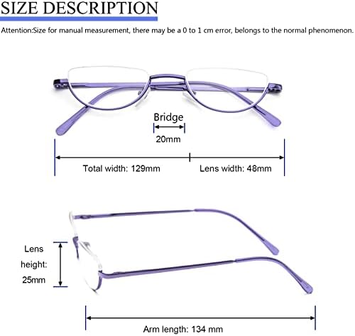 REAVEE 2 Pack Retro Designer Half Frame Reading Glasses for Women Men Spring Hinge Half Moon Readers Stylish Slim Eyeglasses with Pouch, Pink and Purple 2.0