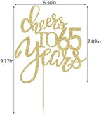 Gold Glitter Cheers to 65 years Cake topper, Happy 65th Birthday Cake Decorations,Perfect for 65 Years Cake Decorating,Wedding/Anniversary Party Decorating supplies.