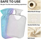 Unicorn Background with Rainbow Hot Water Bottle, 2 Liter Hot Water Bag with Soft Fleece Cover for Hot and Cold Compress