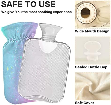 Unicorn Background with Rainbow Hot Water Bottle, 2 Liter Hot Water Bag with Soft Fleece Cover for Hot and Cold Compress