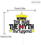 King The Man The Myth The Legend Cake Topper,Dad Birthday Theme Happy Father's Day Party Decor, Retirement Party Decoration Supplies.