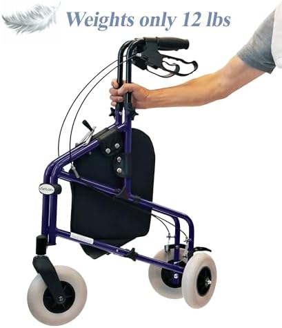 Freedom Lightweight Retractable 3 Wheel Walker with Balloon Tires, Rollator Walker for Seniors with Height Adjustable Handles with Loop Locking Brakes (Midnight Blue)