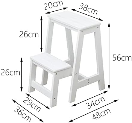 Wooden Step Ladder Chair Household Wooden 2 Step Stool Folding Ladder Chair Multifunction Home Kitchen Step Safety Non-Slip Tread Ladder for Indoor and Outdoor 150kg Capacity, White