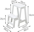 Wooden Step Ladder Chair Household Wooden 2 Step Stool Folding Ladder Chair Multifunction Home Kitchen Step Safety Non-Slip Tread Ladder for Indoor and Outdoor 150kg Capacity, White