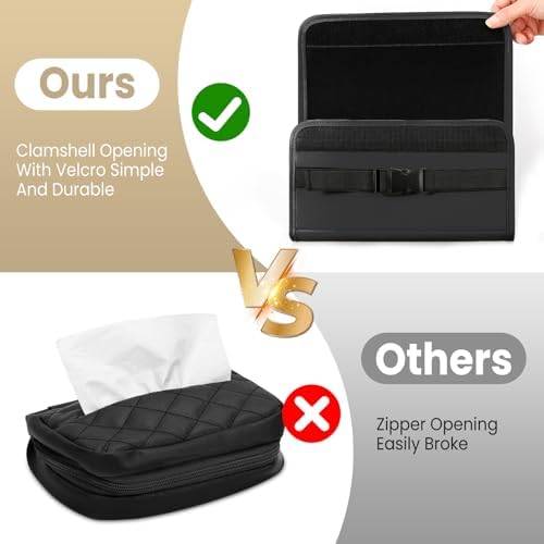 Car Tissue Holder, WHHMK Tissue Box Cover Keep Car Tidy, Premium PU Leather Backseat Napkin Rectangle Organizer, Extra Large Tissue Box Storage in Auto Fits for 100-150 Regular Size Tissues, Black