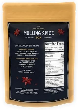 Mulling Spices for Apple Cider Bliss and Spiced Cider Mix Perfection by The Seasonal Shop, now in our Resealable Gusseted Pouch for Easy Measuring and Storage. For use in Cider, Wine, Baking and more! (6 oz., 1)