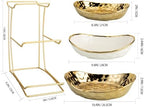 YYW 3 Tier Fruit Bowl for Kitchen Counter, White Gold Ceramic Fruit Stand for Countertop, Home Fruit Rack with Holder, Vegetable Bowl Snacks Nuts Bread Candy Storage (Gold)